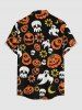 Chemise boutonnée avec poche pour homme, motif Halloween citrouilles, crânes, fantômes, fleurs et lune - Orange M