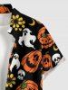 Chemise boutonnée avec poche pour homme, motif Halloween citrouilles, crânes, fantômes, fleurs et lune - Orange M