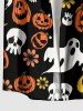 Chemise boutonnée avec poche pour homme, motif Halloween citrouilles, crânes, fantômes, fleurs et lune - Orange M
