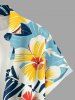Chemise hawaïenne à boutons et poche pour homme, imprimé feuilles tropicales, fleurs et vagues de mer - Bleu clair 6XL