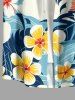 Chemise hawaïenne à boutons et poche pour homme, imprimé feuilles tropicales, fleurs et vagues de mer - Bleu clair 6XL