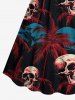 Coconut Tree Skulls Print Hawaii Cinched A Line Dress -  