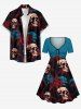 Coconut Tree Skulls Print Hawaii Cinched A Line Dress -  