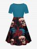 Coconut Tree Skulls Print Hawaii Cinched A Line Dress -  