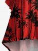 Robe hawaïenne asymétrique à imprimé cocotier et mer, à ourlet haut-bas avec effet ruché - Rouge Vineux 1X