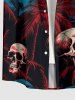 Coconut Tree Skulls Print Hawaii Button Pocket Shirt For Men -  