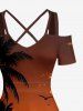 Coconut Tree Bird Sun Seascape Print Cold Shoulder Crisscross Hawaii Maxi Dress -  