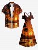 Coconut Tree Bird Sun Seascape Print Cold Shoulder Crisscross Hawaii Maxi Dress -  