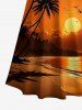 Coconut Tree Bird Sun Seascape Print Cold Shoulder Crisscross Hawaii Maxi Dress -  