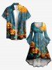 Halloween Pumpkin Spider Web Print Ruched Flare Sleeves High Low Dress -  