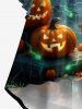 Halloween Pumpkin Spider Web Print Ruched Flare Sleeves High Low Dress -  