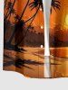 Coconut Tree Bird Sun Seascape Print Buttons Pocket Hawaii Shirt For Men -  