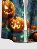 Halloween Pumpkin Spider Web Print Buttons Pocket Shirt For Men -  