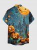 Halloween Pumpkin Spider Web Print Buttons Pocket Shirt For Men -  