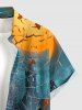 Halloween Pumpkin Spider Web Print Buttons Pocket Shirt For Men -  