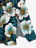 Flowers Tropical Leaf Print Split Hawaii Midi Dress -  