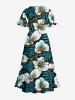 Flowers Tropical Leaf Print Split Hawaii Midi Dress -  