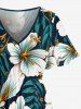 Flowers Tropical Leaf Print Split Hawaii Midi Dress -  