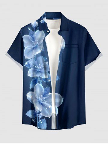 Chemise hawaïenne homme à imprimé fleurs et feuilles en dégradé, avec boutons et poche - MIDNIGHT BLUE - 2XL