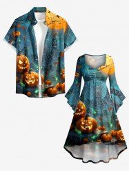 Halloween Pumpkin Spider Web Print Matching Outfit For Couples -  