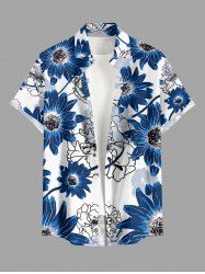 Flowers Leaf Print Buttons Pocket Hawaii Shirt For Men -  