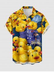 Ducks Ship Captain Cruise Print Buttons Pocket Hawaii Shirt For Men -  