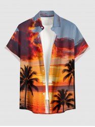Coconut Tree Seascape Cloud Print Buttons Pocket Hawaii Shirt For Men -  