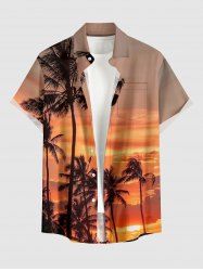 Coconut Tree Sun Cloud Ombre Print Buttons Pocket Hawaii Shirt For Men -  