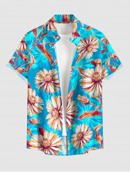 Daisy Flower Leaf Print Buttons Pocket Hawaii Shirt For Men -  