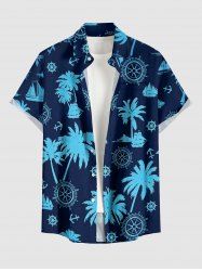 Coconut Tree Anchor Rudder Print Hawaii Cruise Button Pocket Shirt For Men - Bleu profond 6XL