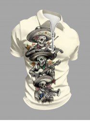 Polo zippé pour homme Skulls Performer imprimé floral Hawaï - Beige XL