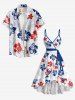 Robe de plage hawaïenne portefeuille à volants et ourlet tulipe, imprimé fleurs et feuilles d'hibiscus, avec ceinture - Bleu L