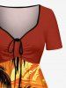 Robe trapèze ceinturée à imprimé Halloween, citrouille, cocotier et montagne - Orange 6X
