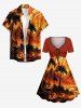Robe trapèze ceinturée à imprimé Halloween, citrouille, cocotier et montagne - Orange 6X