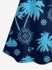 Blouse à épaules dénudées et volants, à imprimé cocotier, ancre et gouvernail, pour croisière hawaïenne. - Bleu profond 4XL