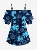 Blouse à épaules dénudées et volants, à imprimé cocotier, ancre et gouvernail, pour croisière hawaïenne. - Bleu profond 4XL