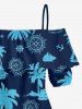 Blouse à épaules dénudées et volants, à imprimé cocotier, ancre et gouvernail, pour croisière hawaïenne. - Bleu profond 4XL
