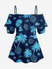 Blouse à épaules dénudées et volants, à imprimé cocotier, ancre et gouvernail, pour croisière hawaïenne. - Bleu profond 4XL