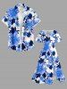 Flower Leaf Print Hawaii Split Pocket A Line Midi Dress -  