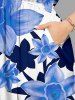 Flower Leaf Print Hawaii Split Pocket A Line Midi Dress -  