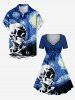 Skull Galaxy Painting Print Hawaii Cinched A Line Dress -  