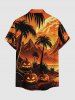 Chemise à boutons et poche pour homme avec imprimé citrouille d'Halloween, cocotier et montagne - Orange 6XL