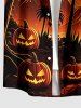Chemise à boutons et poche pour homme avec imprimé citrouille d'Halloween, cocotier et montagne - Orange 6XL