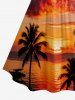 Coconut Tree Seascape Cloud Print Ruched Lattice Crisscross Straps Hawaii Dress -  