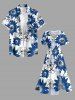 Flowers Leaf Print Split Hawaii Midi Dress -  