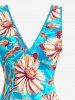 Daisy Flower Leaf Print Hawaii Ruffles Split Surplice Dress -  