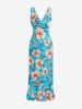Daisy Flower Leaf Print Hawaii Ruffles Split Surplice Dress -  