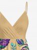 Hibiscus Flower Leaf Print Surplice Hawaii Cami Dress -  