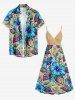 Hibiscus Flower Leaf Print Surplice Hawaii Cami Dress -  