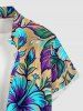 Hibiscus Flower Leaf Print Buttons Pocket Hawaii Shirt For Men -  